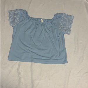 Light blue and white off the shoulder top